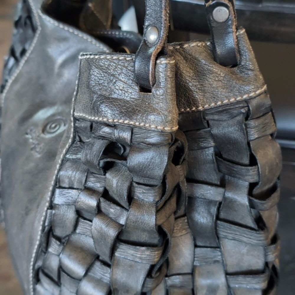 Black Basket Weave 🖤Leather Hobo Bag -Gidigio Italian Made - Picture 5 of 16